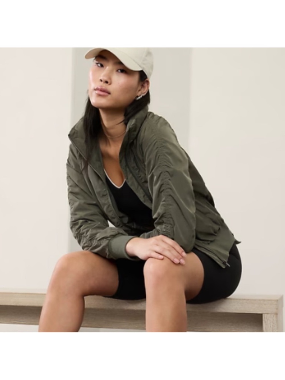 Athleta Jet Set Bomber Hidden Hood Jacket Point Reyes small S Olive Green